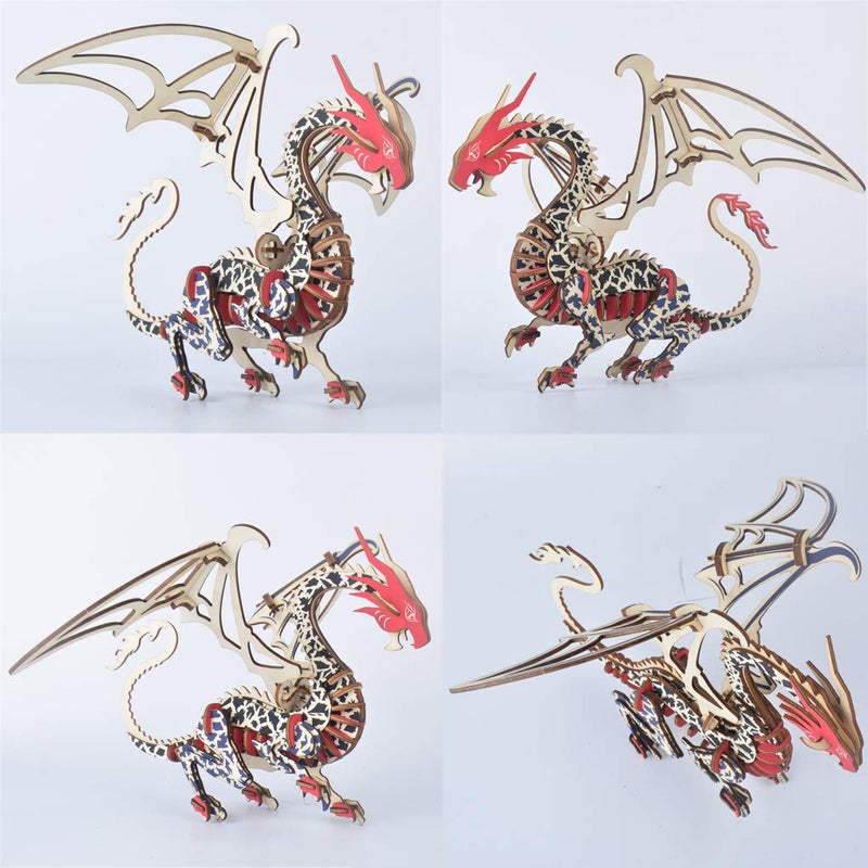 Bitopbi 3D Wooden Puzzles Laser Engraving DIY Safe Assembly Constructor Kit Toy for Teens and Adults World Animal Mechanical 3-D Models for Self-Assembly (G1 Flying Dragon) - Image 4